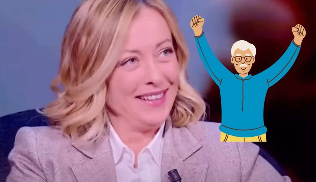 Meloni con anziano felice