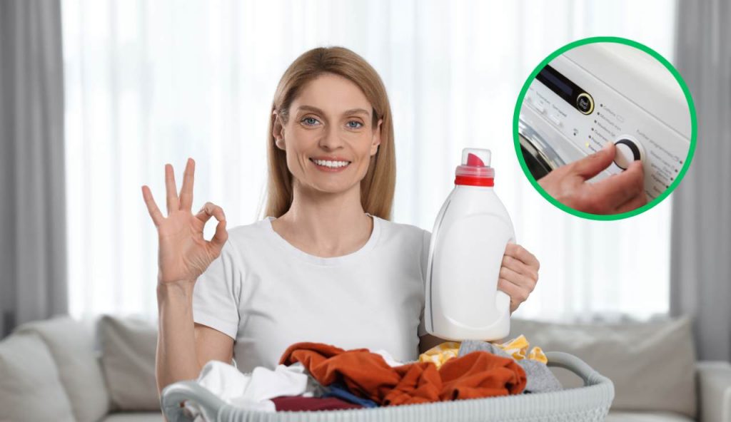 Donna approva temperatura lavatrice f