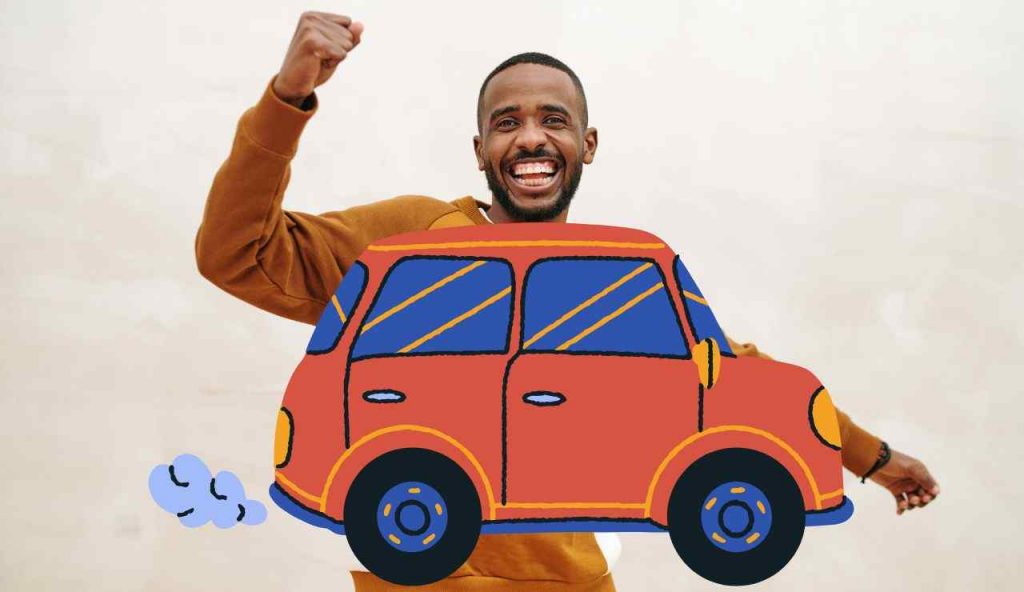 Uomo felice per auto
